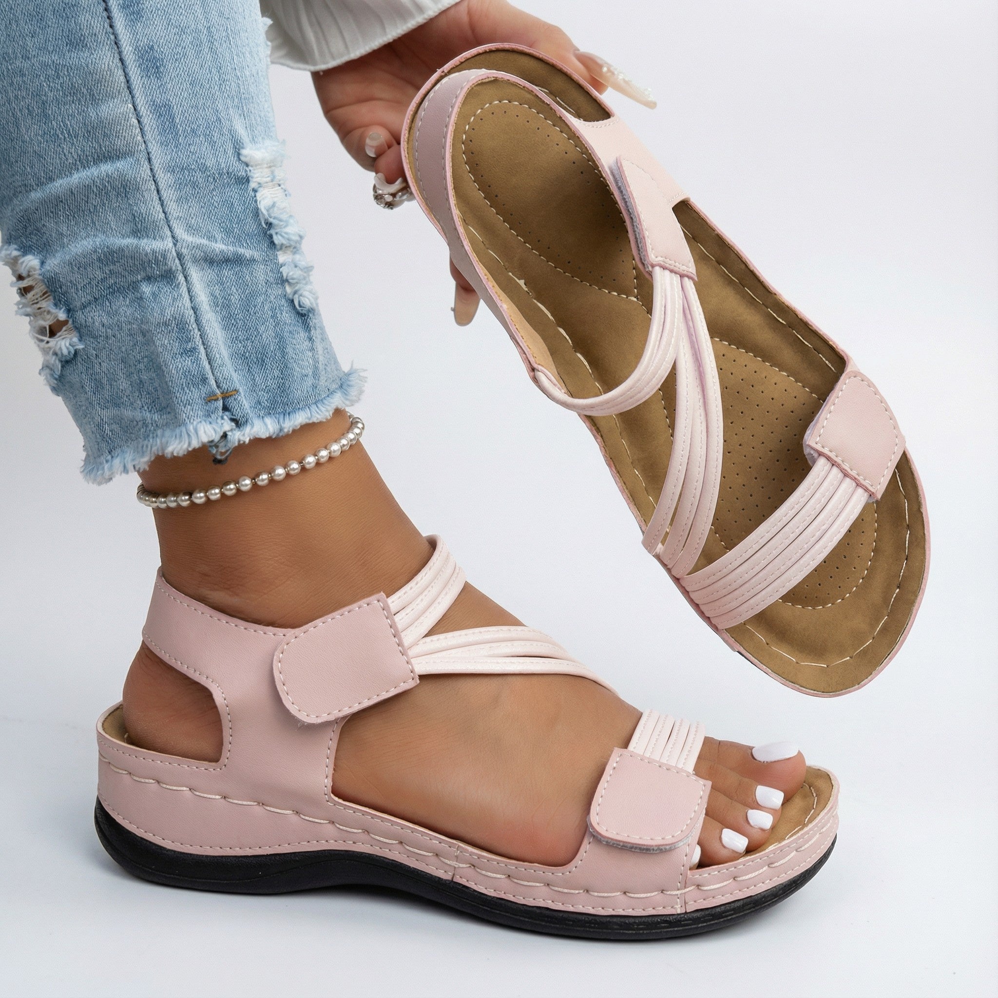 Women's Orthopedic Cushioned Sandals with Adjustable Straps in Blue, Black, White, Pink & Beige — Lightweight Breathable Summer Footwear for Walking & Travel | Koossa