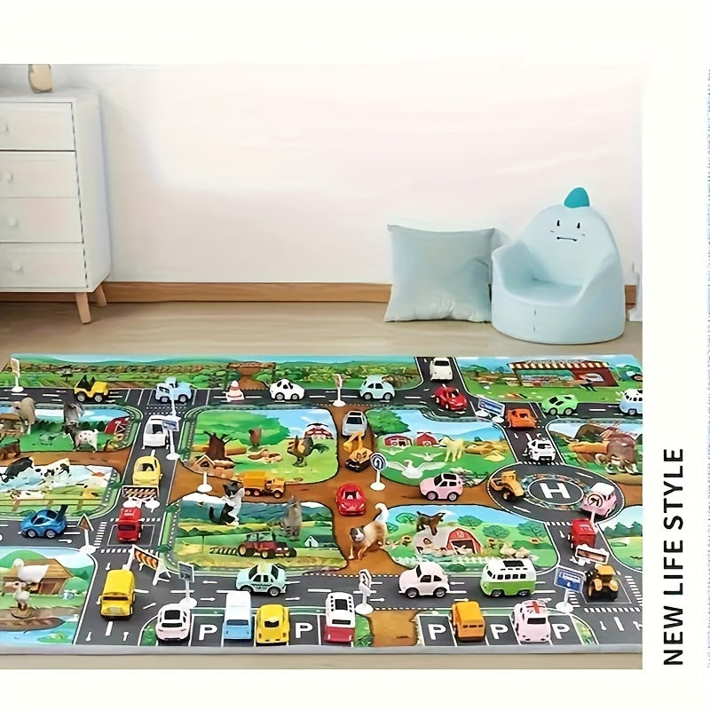 Tapis d'éveil enfant 100×130 cm circuit campagne antidérapant jeu véhicules figurines imagination motricité | Koossa