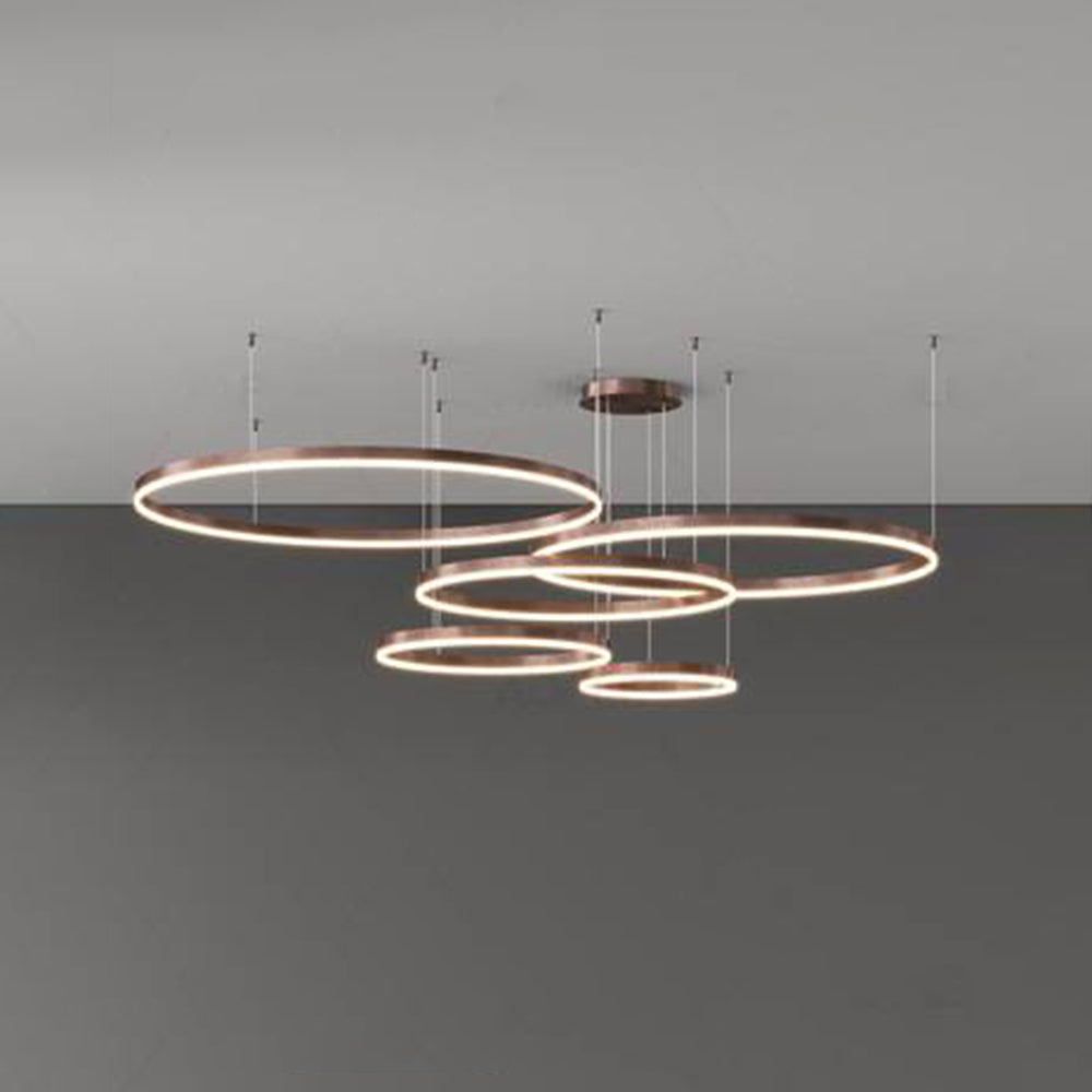Suspension LED cercles multiples en métal noir doré ou moka pour salon salle à manger chambre dimable | Koossa