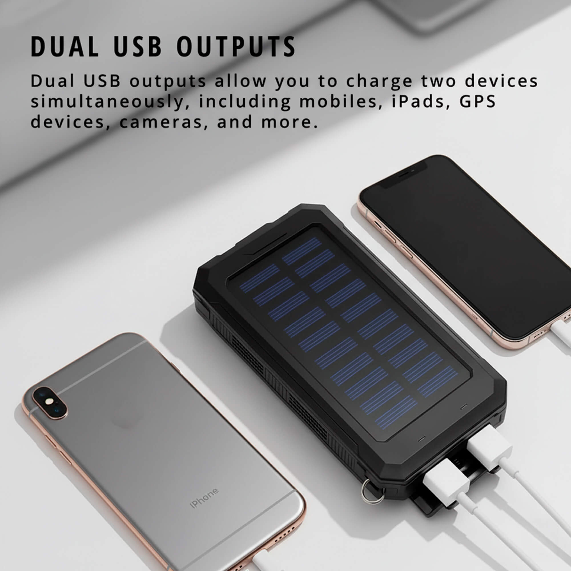 Batterie Externe Solaire 500000mAh Étanche Double USB avec Lampe LED pour Camping Randonnée Urgences Plein Air | Koossa