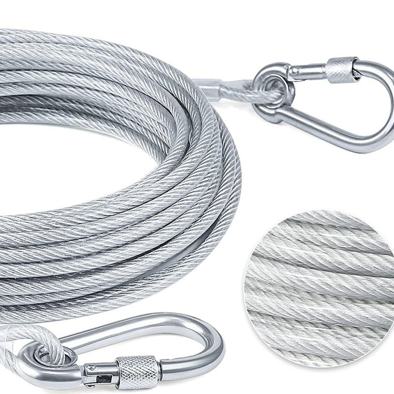 Longe d'attache en acier 3 mm anti-morsure pour chien jardin camping extérieur mousquetons robustes sécurisés | Koossa