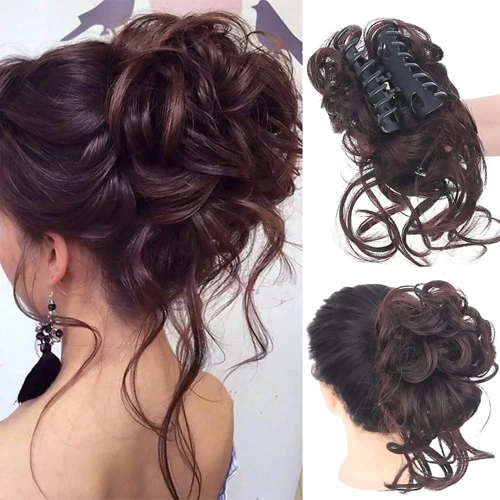 Clip-In Messy Bun Hair Extension, Curly Synthetic Updo Hairpiece for Women, Scrunchie Chignon for Everyday, Weddings & Parties | Lonoma