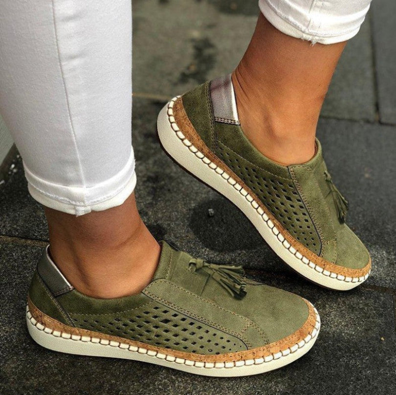 Women's Perforated Slip-On Shoes in Breathable Fabric Lightweight Everyday Walking Loafers with Cushioned Sole Comfortable Travel Footwear | Koossa