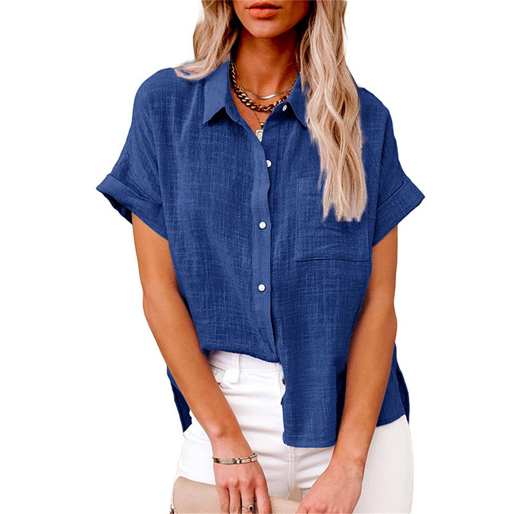 Women's Relaxed Cotton-Linen Blouse – Short Sleeve Shirt for Summer Days & Casual Elegance | Koossa
