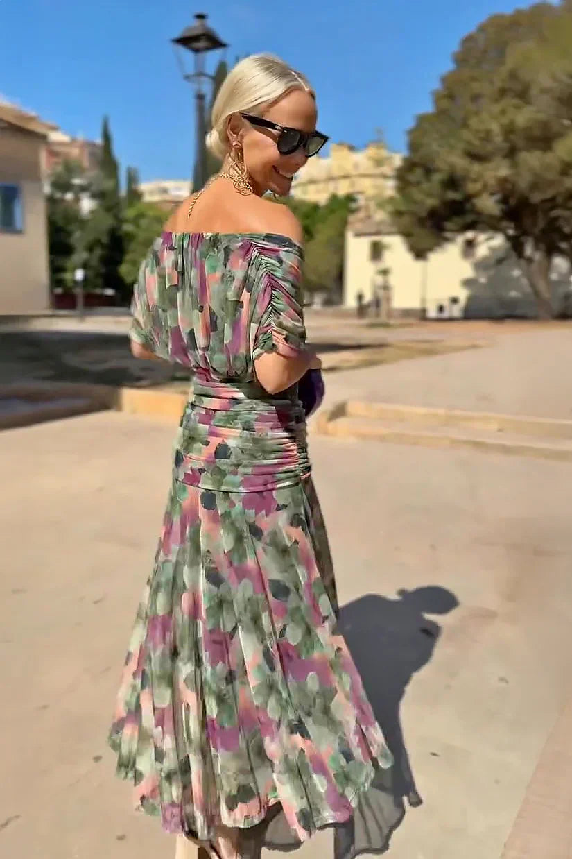 Women's V-Neck Gradient Maxi Dress Emerald Green Multi Colour Pleated Evening Gown Special Occasions Flowing Silhouette Party Formal Occasion Wear | Koossa