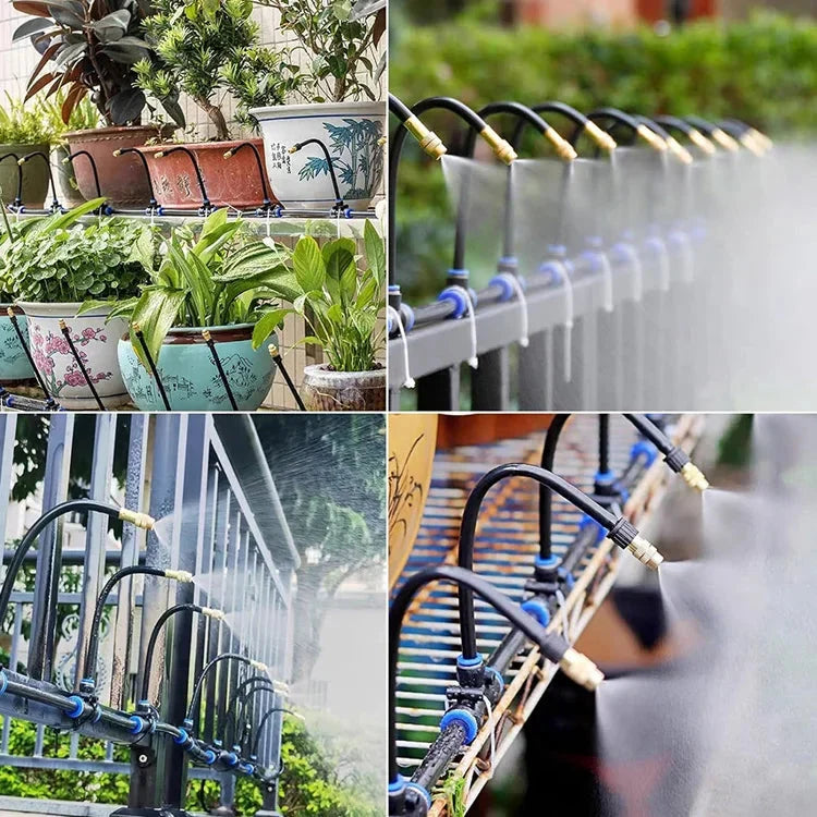 Système de brumisation pour jardin 20 m avec 20 buses réglables en laiton installation facile sans outil | Koossa