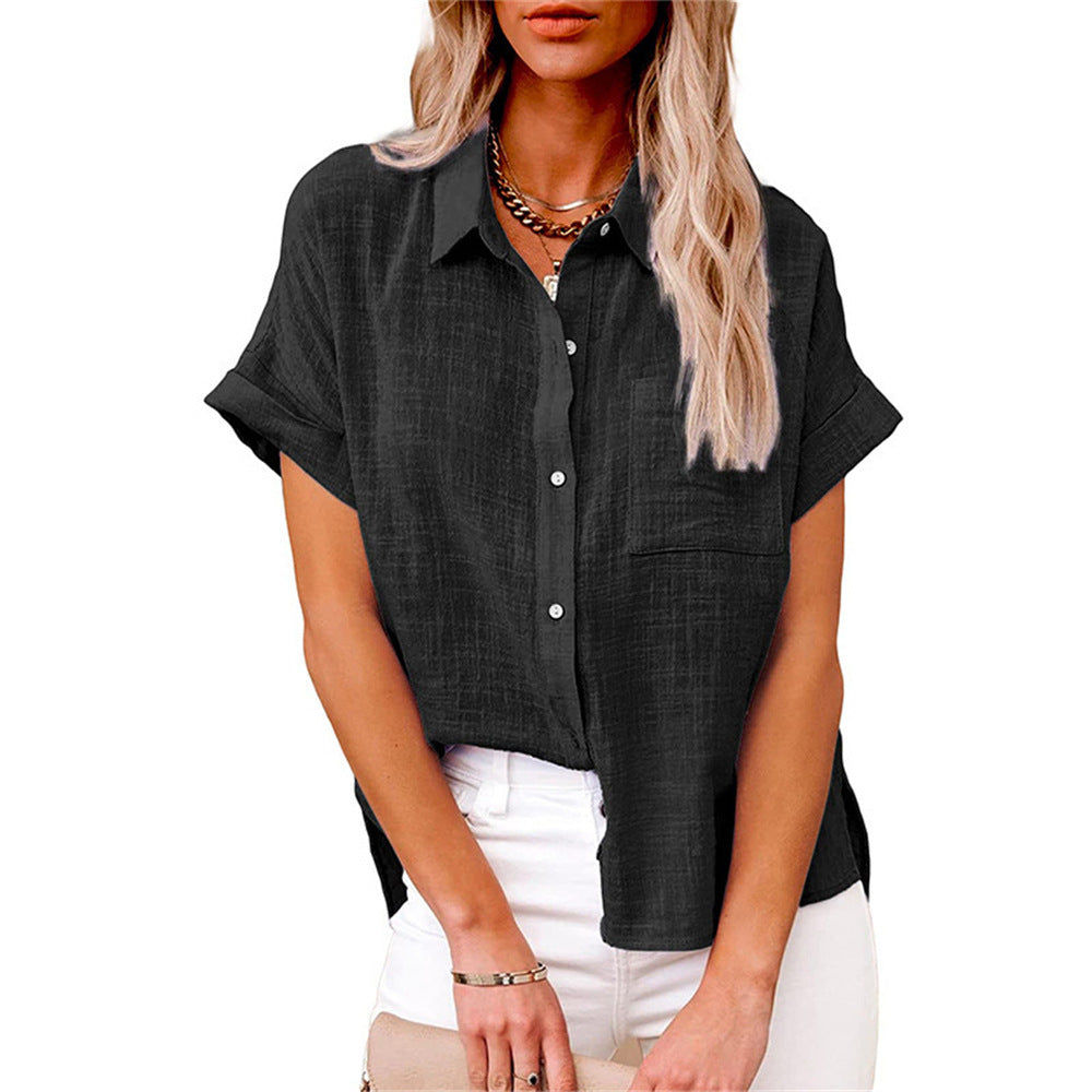 Women's Relaxed Cotton-Linen Blouse – Short Sleeve Shirt for Summer Days & Casual Elegance | Koossa