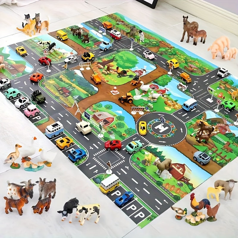 Tapis d'éveil enfant 100×130 cm circuit campagne antidérapant jeu véhicules figurines imagination motricité | Koossa