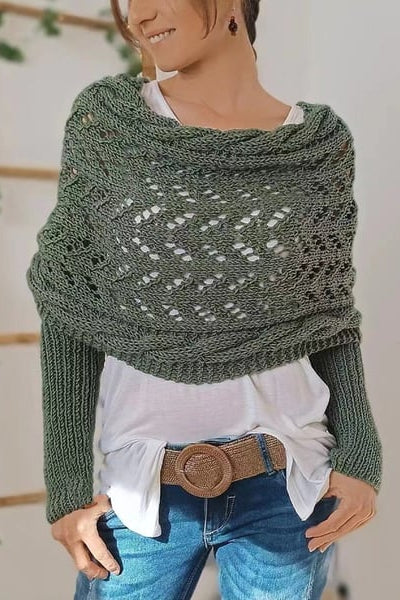Women's Off-Shoulder Knit Shrug — Open-Weave Layering Wrap for Autumn & Winter Casual Elegance | Koossa