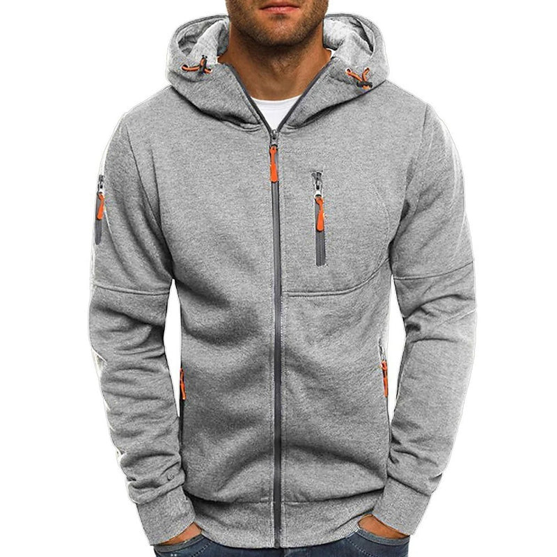 Men's Zip-Up Hooded Sweatshirt with Multi-Pocket Detail | Drawstring Hood | Contemporary Casual Layering | Koossa