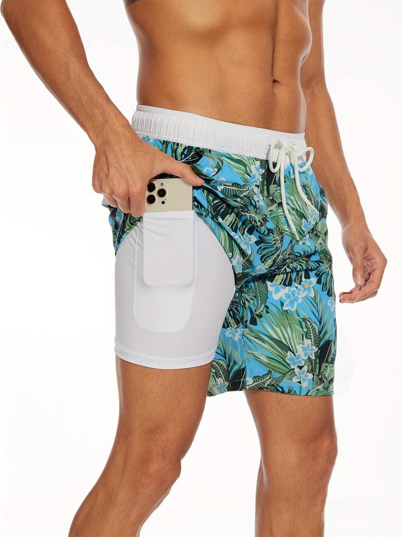 Men's Quick-Dry Swim Shorts in Lightweight Fabric | Relaxed Fit Mid-Thigh Beach Trunks with Elasticated Drawstring Waist and Side Pockets for Holiday Swimming Pool Summer | Koossa