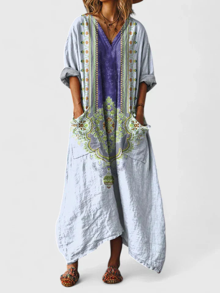 Women's Oversized Pocket Dress with Embroidery Detail – Relaxed Everyday Cotton Dress with Feminine Detailing | Koossa