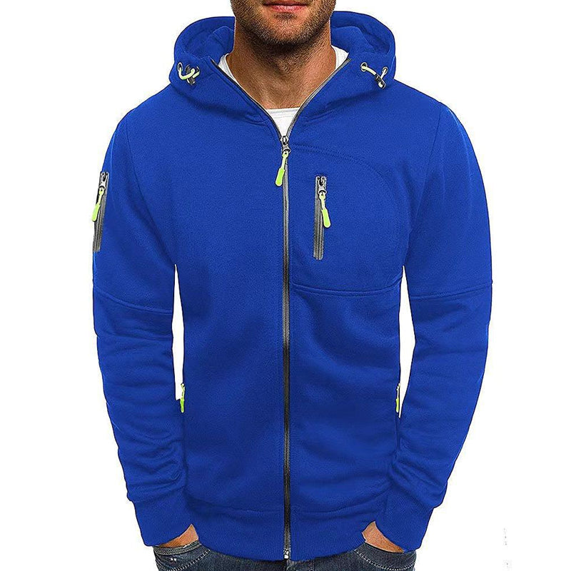 Men's Zip-Up Hooded Sweatshirt with Multi-Pocket Detail | Drawstring Hood | Contemporary Casual Layering | Koossa