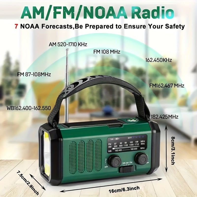 Emergency Weather Radio with Solar Hand Crank, 10000mAh Power Bank, LED Flashlight, AM FM NOAA, SOS Alarm, Compass for Camping | Lonoma