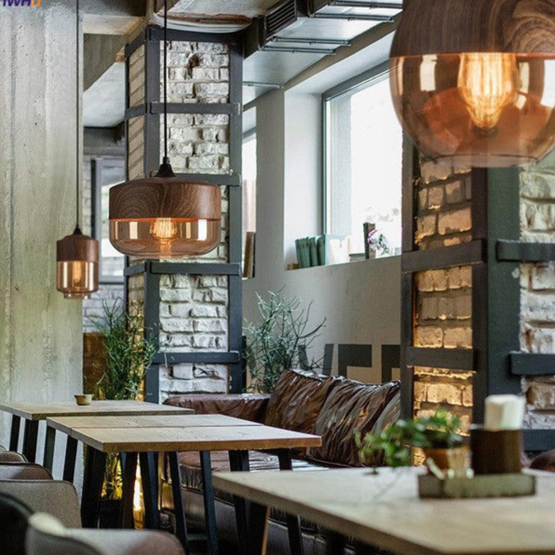 Suspension en Verre Teinté et Métal Effet Bois – Éclairage Ambiance Scandinave Douce pour Salon et Salle à Manger | Koossa