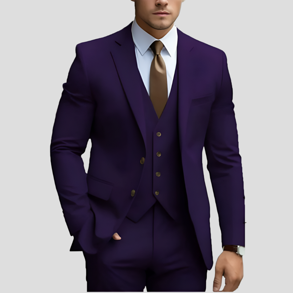 Men's Beige Three-Piece Slim Fit Suit — Formal Wedding Suit for Grooms & Groomsmen | Koossa