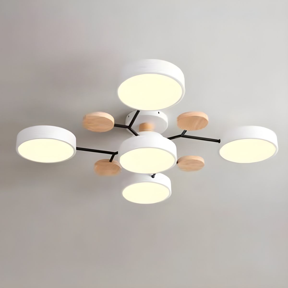 Plafonnier LED rond en métal blanc avec 4 à 6 spots orientables pour salon séjour chambre style moderne | Koossa
