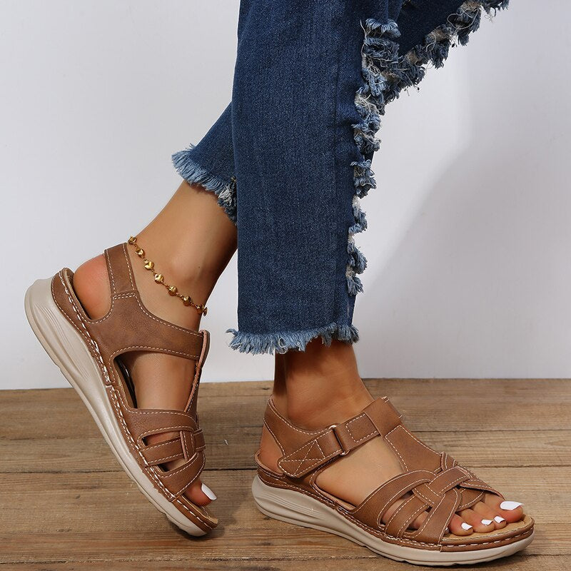 Contoured Leather Walking Sandals for Women — Arch Support Slip-On | Koossa