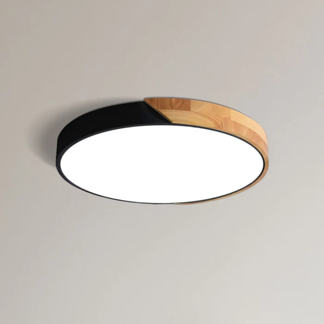 Plafonnier scandinave rond en bois naturel avec LED intégrée blanc chaud élégant pour séjour chambre couloir | Koossa