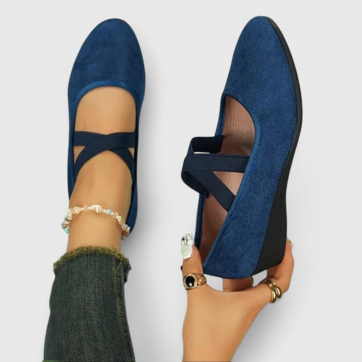 Strappy Round-Toe Wedge Flats in Soft Leather for Everyday Spring and Summer Elegance | Lightweight and Comfortable Women's Warm-Weather Footwear | Koossa