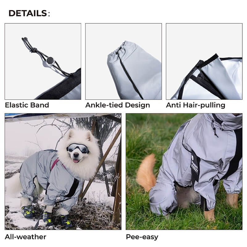 Dog Raincoat Reflective Waterproof Polyester All-Around Visibility Windproof UV Protection Adjustable Dog Jacket Coat | Koossa