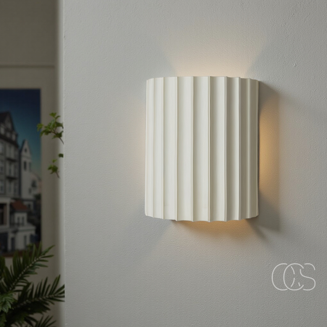 Applique murale LED minimaliste double flux lumineux haut bas résine texturée blanc gris vert orange moderne | Koossa