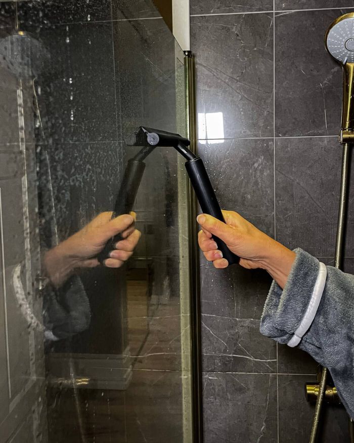 Telescoping Bathroom Squeegee with Floor Blade for Shower Doors, Glass Walls, Tiles | Wall-Mount Wiper for Bath | 42-Inch Extension | Lonoma