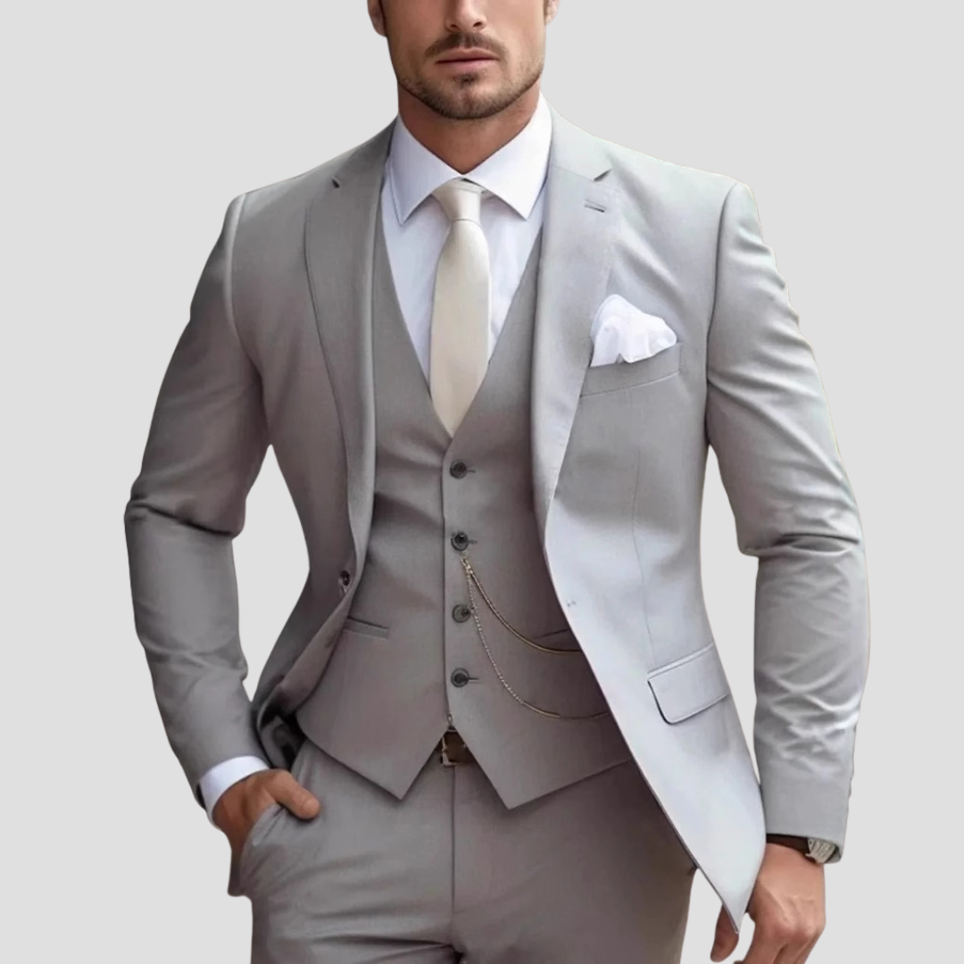 Three-Piece Tailored Suit with Waistcoat, Blazer and Trousers in Six Refined Colours for Weddings and Formal Occasions | Koossa