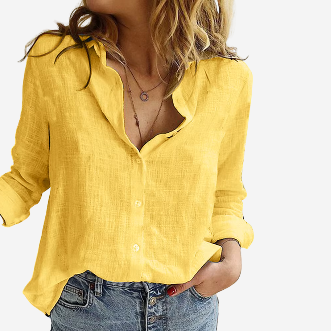 Women's Revere Collar Blouse in Relaxed Fit — Elegant Long-Sleeve Shirt for Office & Casual Wear | Koossa