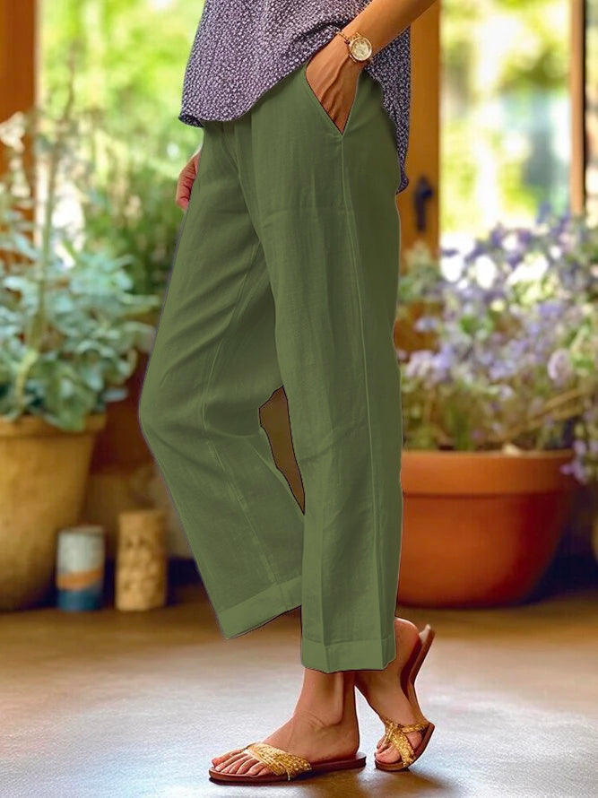 Women's Lightweight Straight-Leg Cropped Trousers in Breathable Cotton Blend — Relaxed Fit for Warm Weather and Smart Casual Wear | Koossa