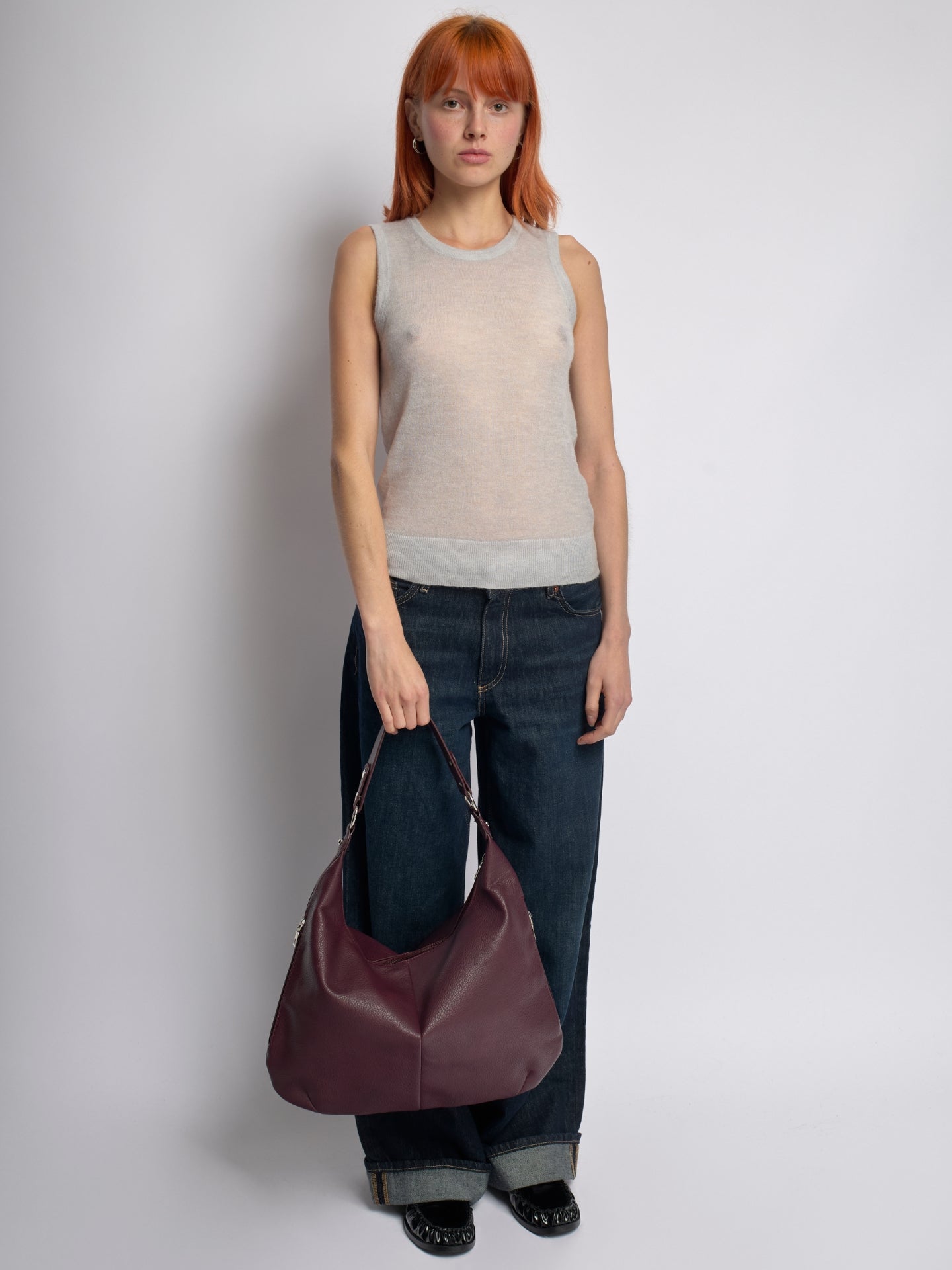 Slouchy Hobo Bag in Vegan Leather with Metal Ring Details – Spacious Everyday Shoulder Bag with Zip Compartments | Koossa