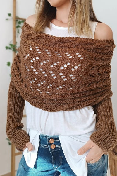 Women's Off-Shoulder Knit Shrug — Open-Weave Layering Wrap for Autumn & Winter Casual Elegance | Koossa