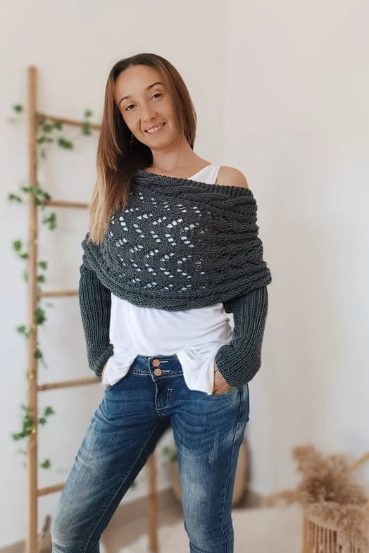 Women's Off-Shoulder Knit Shrug — Open-Weave Layering Wrap for Autumn & Winter Casual Elegance | Koossa