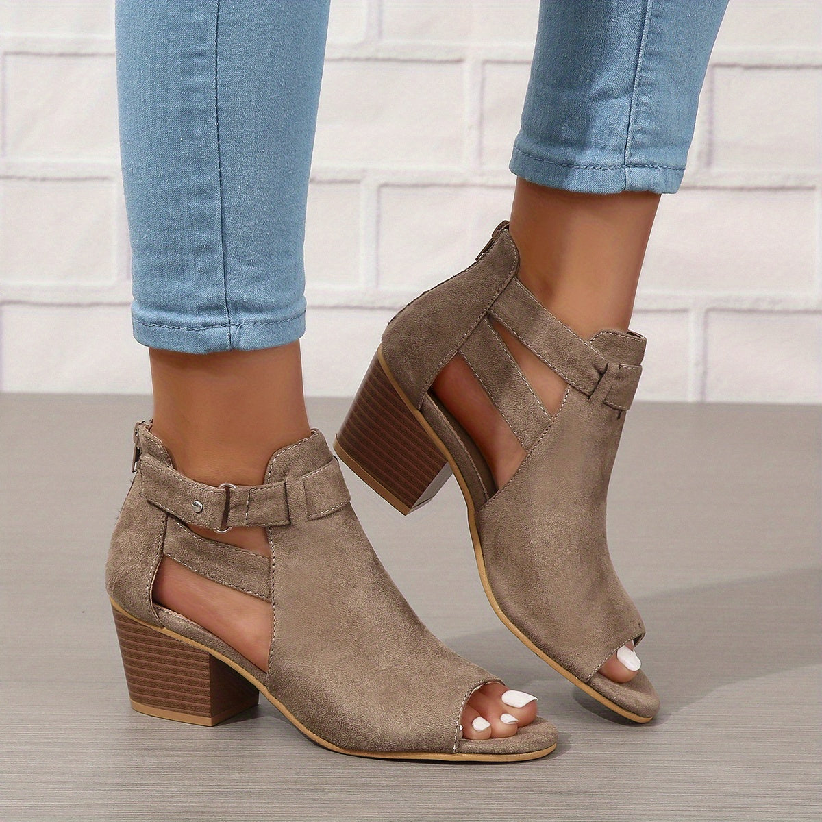 Women's Peep-Toe Block Heel Sandals with Ankle Strap and Cut-Out Detail for Summer Occasions | Koossa