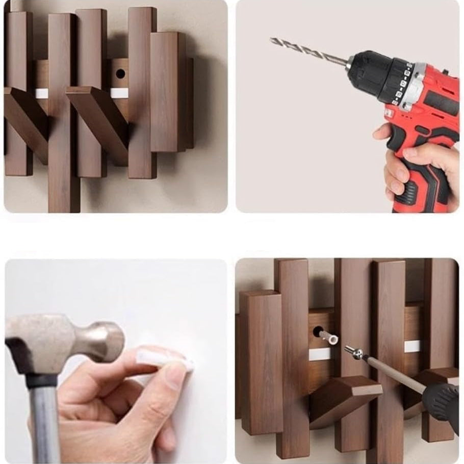 Patère murale pliante à crochets magnétiques en bois naturel pour entrée organisée pratique et gain de place | Koossa