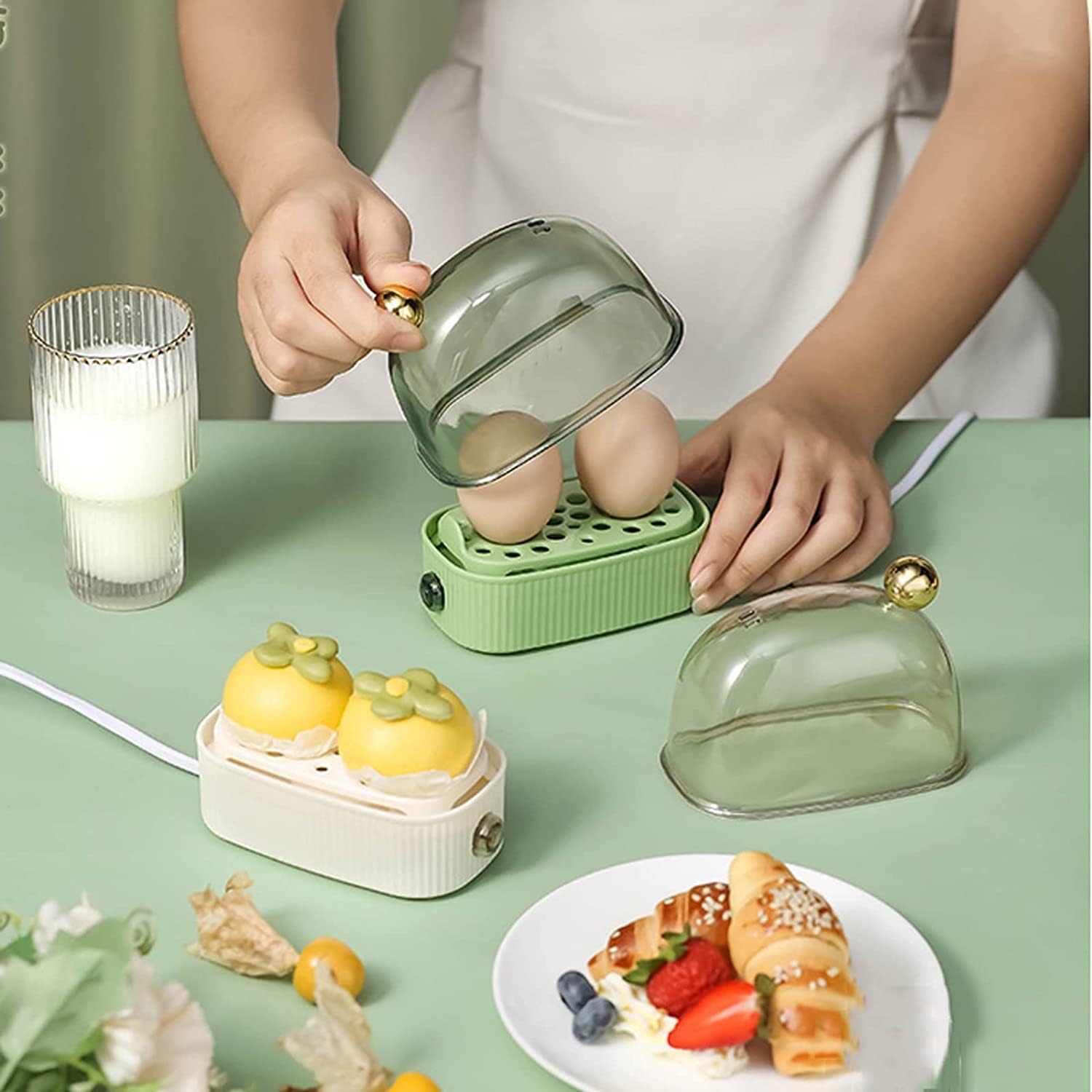 Cuiseur à œufs électrique automatique pour 2 œufs cuisson parfaite compacte quotidienne haut de gamme | Koossa