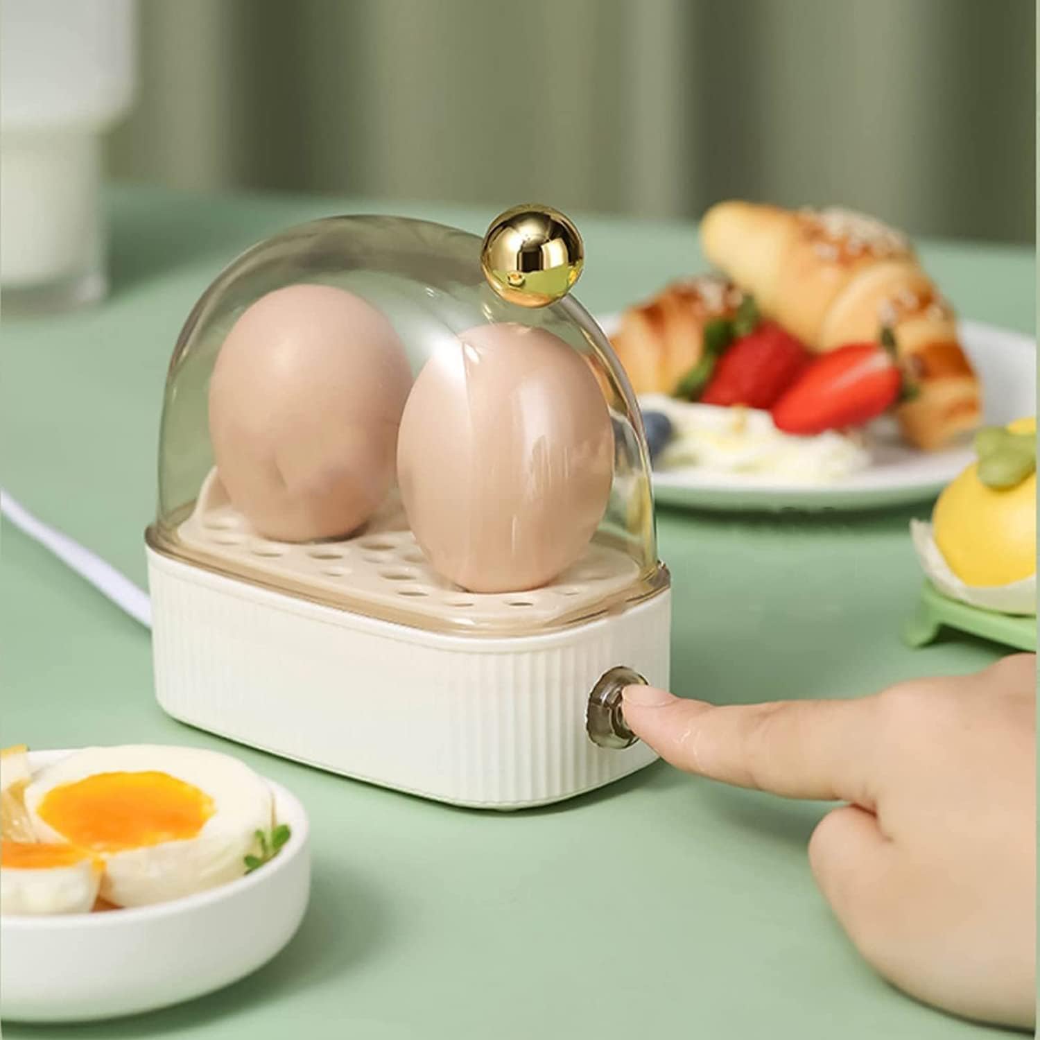 Cuiseur à œufs électrique automatique pour 2 œufs cuisson parfaite compacte quotidienne haut de gamme | Koossa