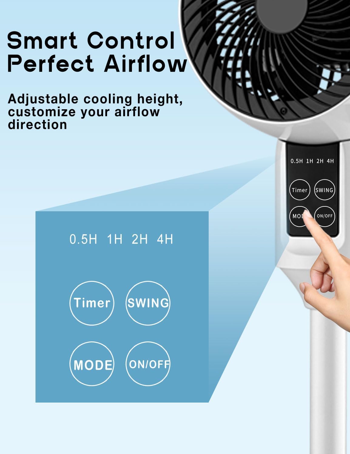 Ventilateur sur pied silencieux oscillation 3D télécommande hauteur réglable 3 vitesses timer climatisation | Koossa