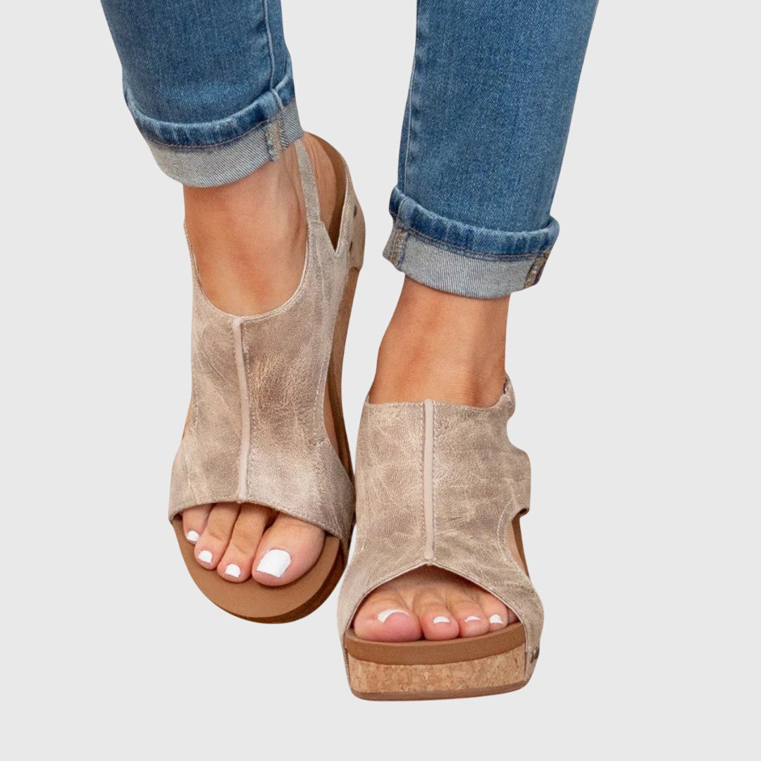 Women's Open-Toe Platform Sandals in Soft Leather | Supportive Elevated Sole for Everyday Comfort and Warm-Weather Style | Koossa