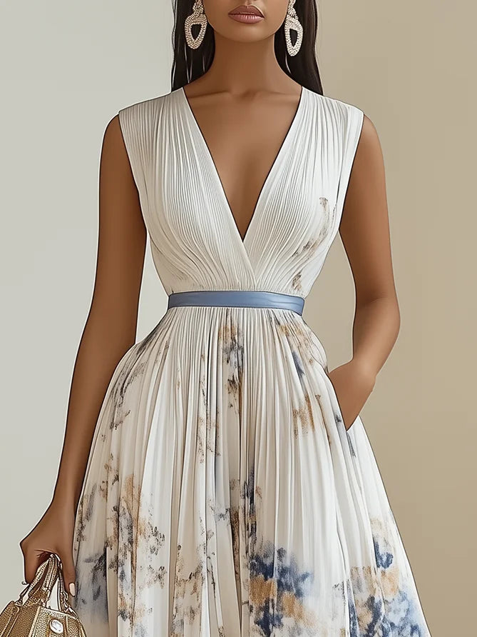 Women's Sleeveless Wrap Maxi Dress with V-Neckline in Soft Pastel Tones for Garden Parties and Summer Occasions | Koossa