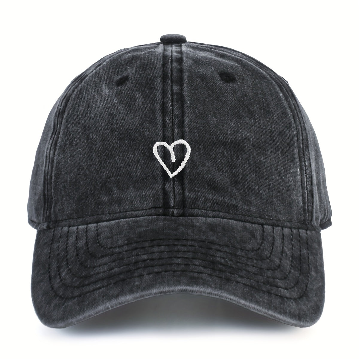 Women's Adjustable Baseball Cap, Washed Cotton Hat with Embroidered Heart, Breathable Summer Sun Hat for Casual Outdoor Wear | Lonoma