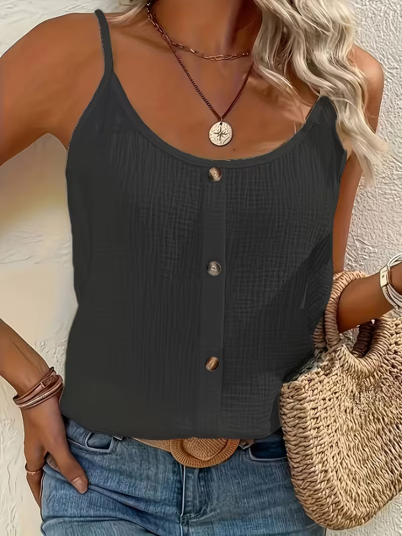 Women's Sleeveless Button-Front Blouse in Versatile Colours for Smart Casual and Everyday Elegance | Koossa