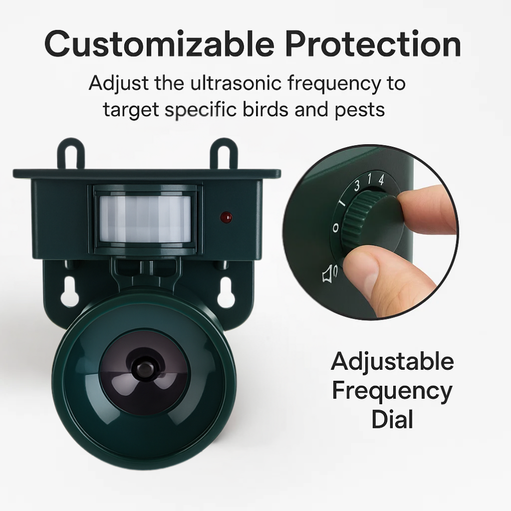 Répulsif à Oiseaux à Détecteur de Mouvement Ultrasonique pour Jardin et Toiture Anti-Corbeaux et Pigeons | Koossa