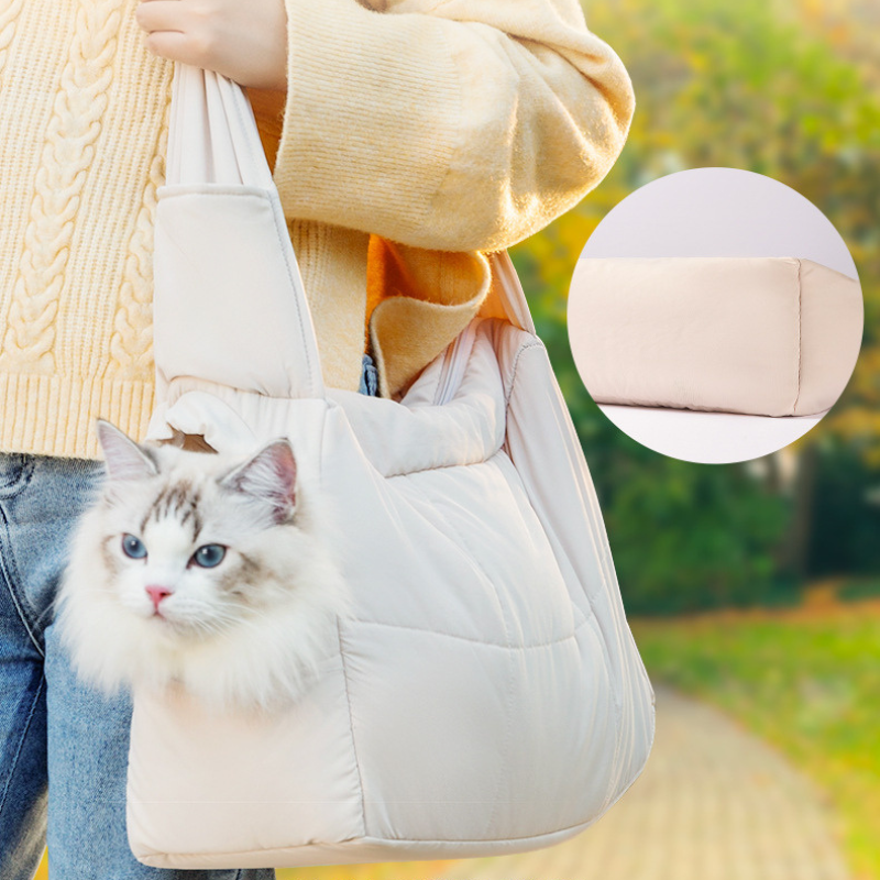 Pet Carrier Bag Quilted Padded Warm Shoulder Strap Adjustable Head Opening Cat Small Dog Travel Bag Winter Autumn | Koossa