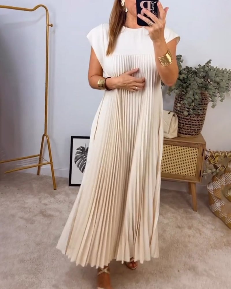 Women's Sleeveless Pleated Midi Dress in Soft Jersey Fabric for Daywear & Evenings | Koossa