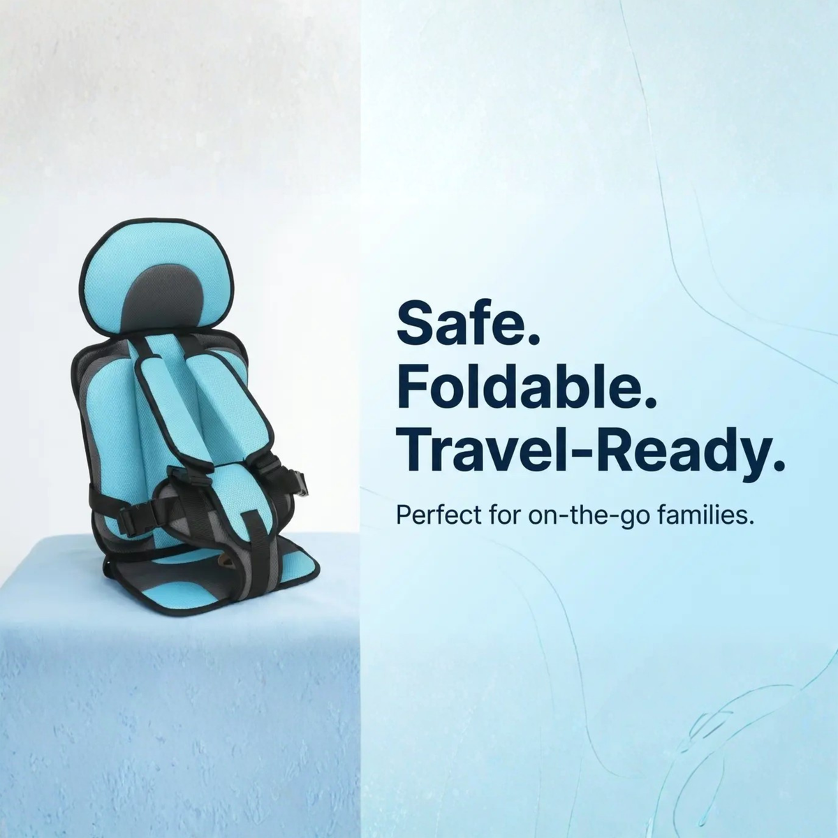 Collapsible Travel Booster Seat with 5-Point Harness for Kids Ages 1-14, Portable Folding Car Seat for Rideshares, Rentals & Road Trips | Lonoma