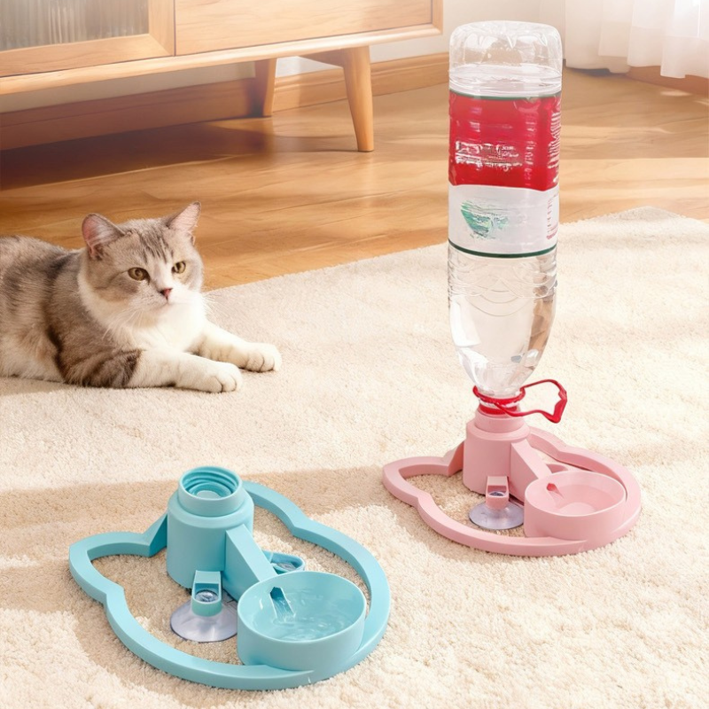Pet Water Dispenser Bottle Adapter Gravity Auto Refill Cat Dog Drinking Station No-Spill Indoor Blue Pink | Koossa