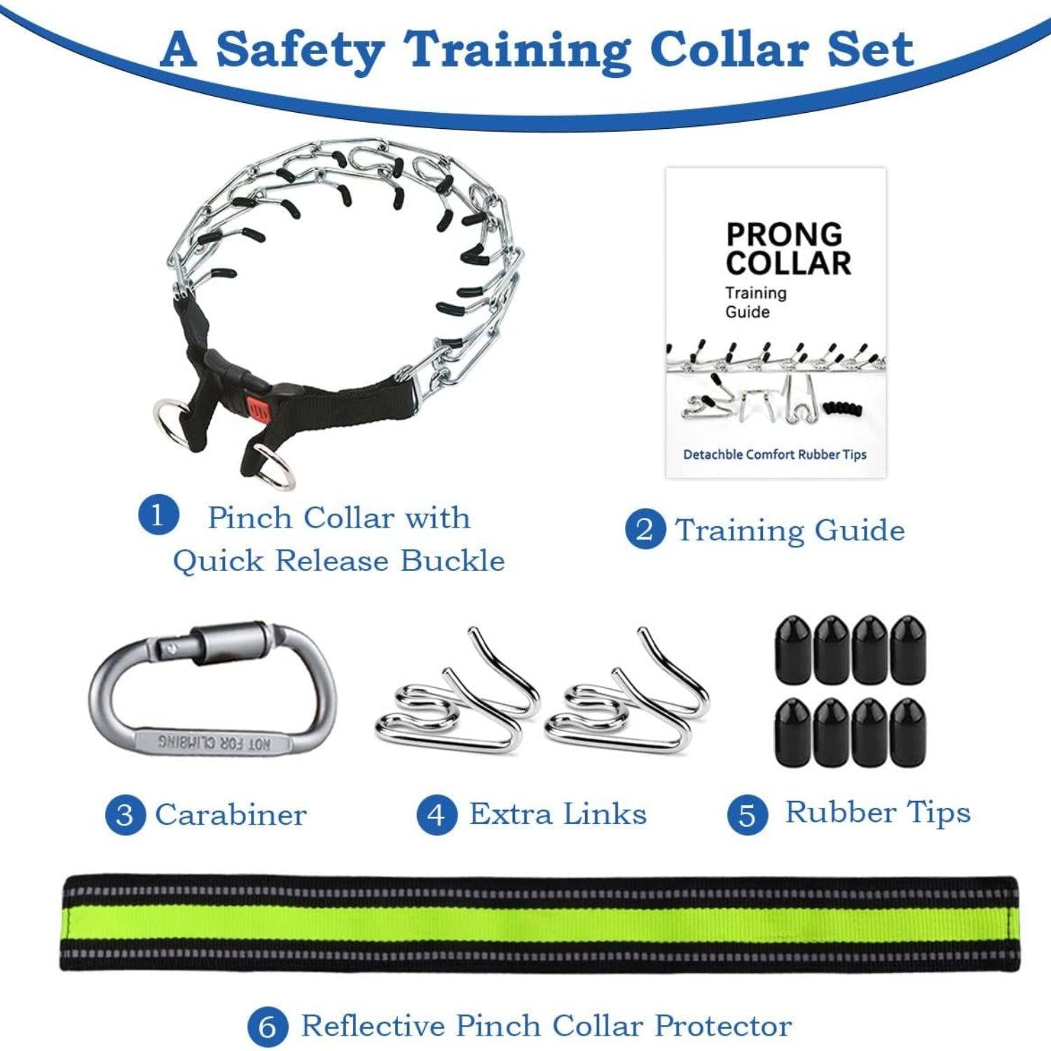 Dog Training Collar Prong Pinch Chain Adjustable Stainless Steel No-Pull Quick Release Reflective Small Medium Large XL | Koossa