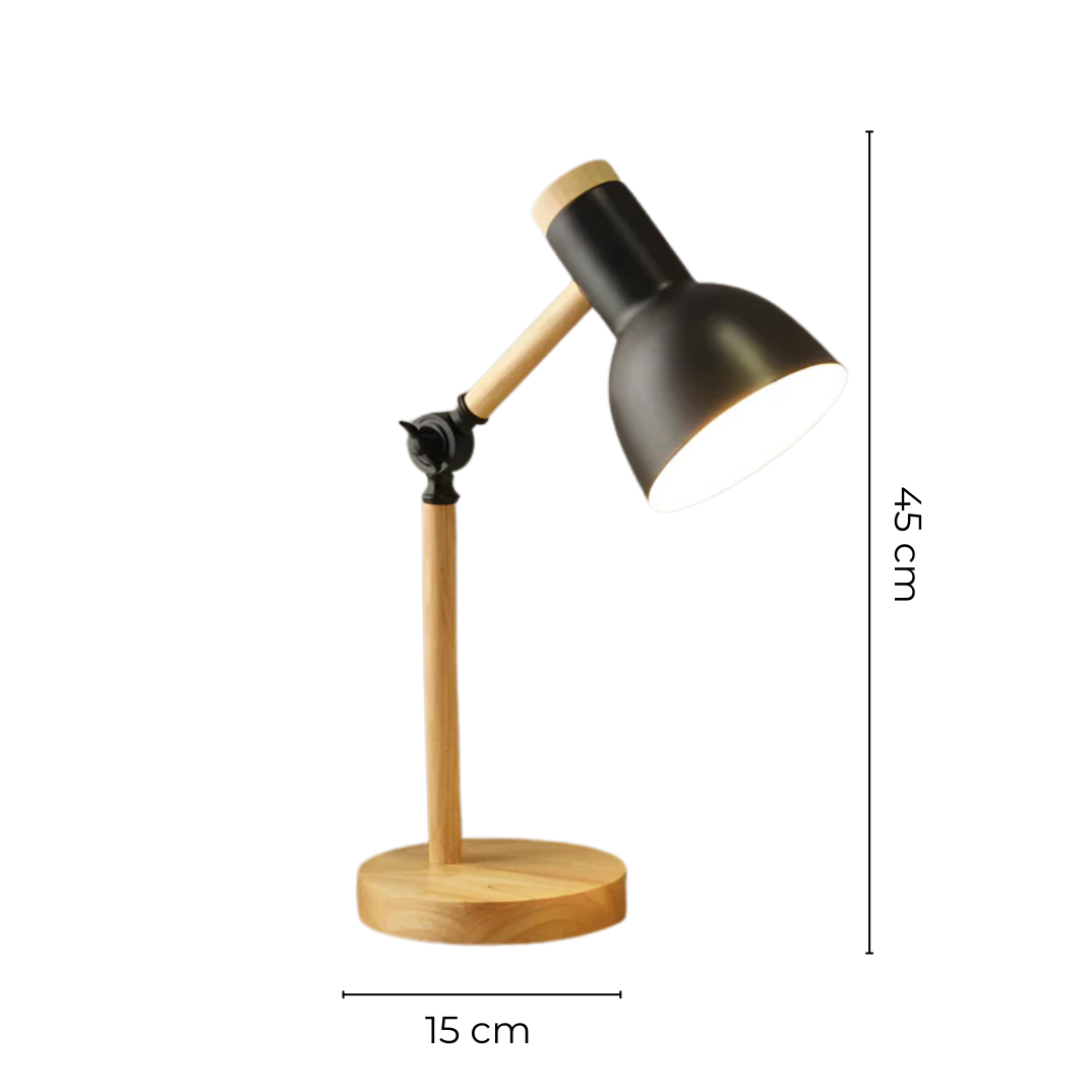 Adjustable Desk Lamp with Wood Base and Metal Shade – LED Task Light for Office, Bedroom, and Study | Lonoma