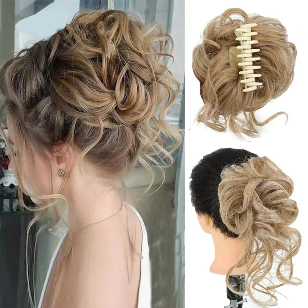 Clip-In Messy Bun Hair Extension, Curly Synthetic Updo Hairpiece for Women, Scrunchie Chignon for Everyday, Weddings & Parties | Lonoma